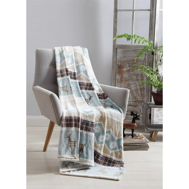 Ultra Plush Oversized Country Reindeer & Snowflakes Plaid ...