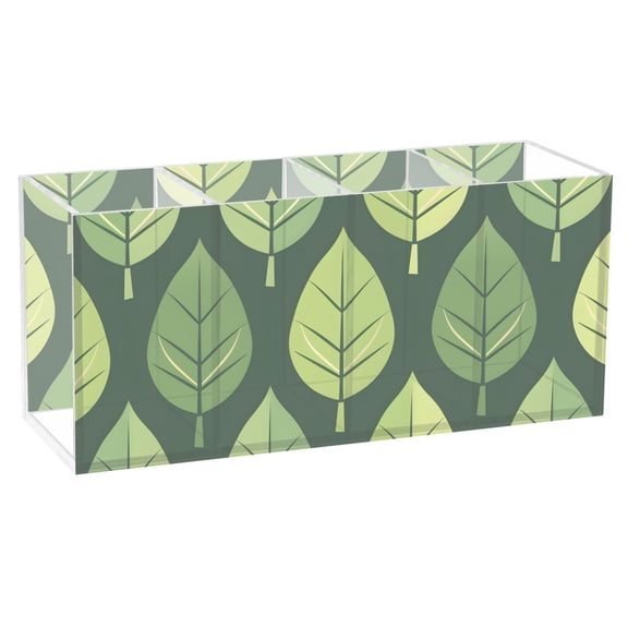 Cartoon Green Leaves Row Acrylic Pen Holder 4 Compartments Clear Pencil Organizer Cup Makeup Brush Holder for Office Desk Classroom Home
