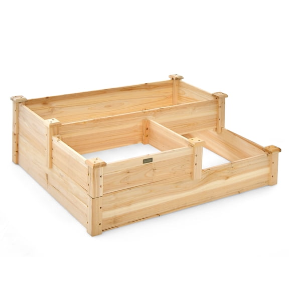 Patiojoy 3-Tier Raised Garden Bed Wooden Elevated Planter Box with Open-Ended Base Outdoor Flower Vegetable Herb Growing Planter