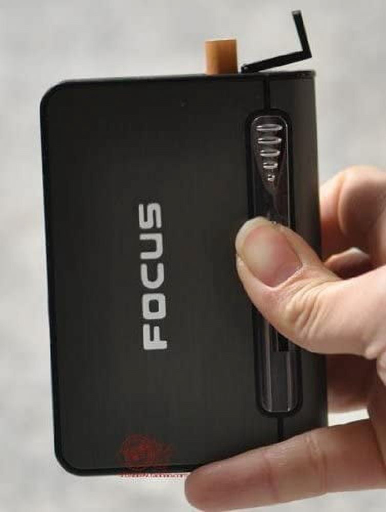 Focus Cigarette Case Dispenser with Butane Jet Torch Lighter (Holds 10) BLACK