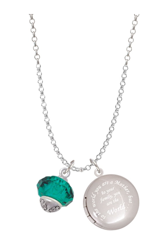 Teal Faceted Glass Spinner To the World You are a Mother Locket Necklace