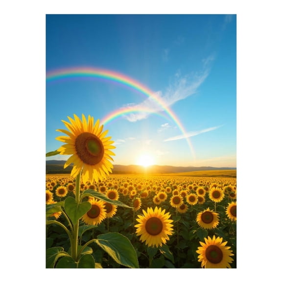 Diamond Art Kit for Adults, Sunflowers Rainbow Sunset Field Diamond Painting for Adults Beginners, DIY Diamond Art Painting Kits, 5D Diamond Painting Crafts for Home Decor 12x16 Frameless