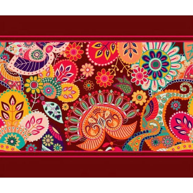 IBA Indianbeautifulart Feuilles Rouges & Clip Floral Art Dentelles en Tissu pour Artisanat Bordure en Velours Imprimée Ruban de Couture 9 Yards 3 Pouces
