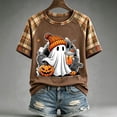 thumbnail image 5 of BODOAO Women's Fall Graphic Tee Halloween Ghost Pumpkin Print Short Sleeve Crew Neck T Shirt Plaid Raglan Tops Casual Loose Fit Autumn Thanksgiving Holiday Wear Brown M, 5 of 5