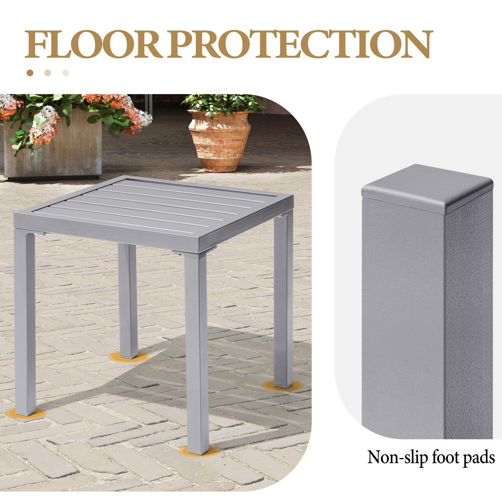 Pellebant 16" Outdoor Side Table Set of 2, All-Weather Square Metal Patio End Table for Garden, Porch, Deck, Backyard, Grey