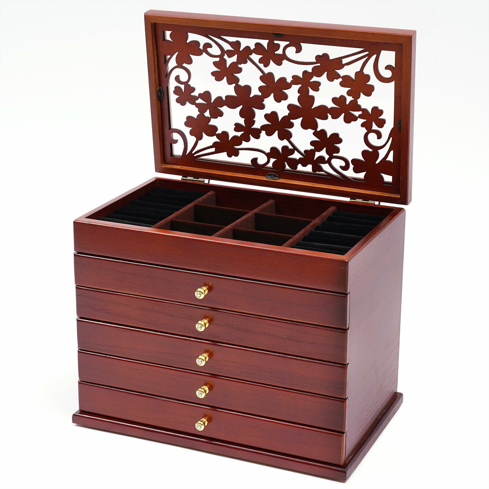 12 grid retro solid wood jewelry box storage box wooden jewelry display box  with glass cover wooden box organizer sale 26*19*6cm - AliExpress