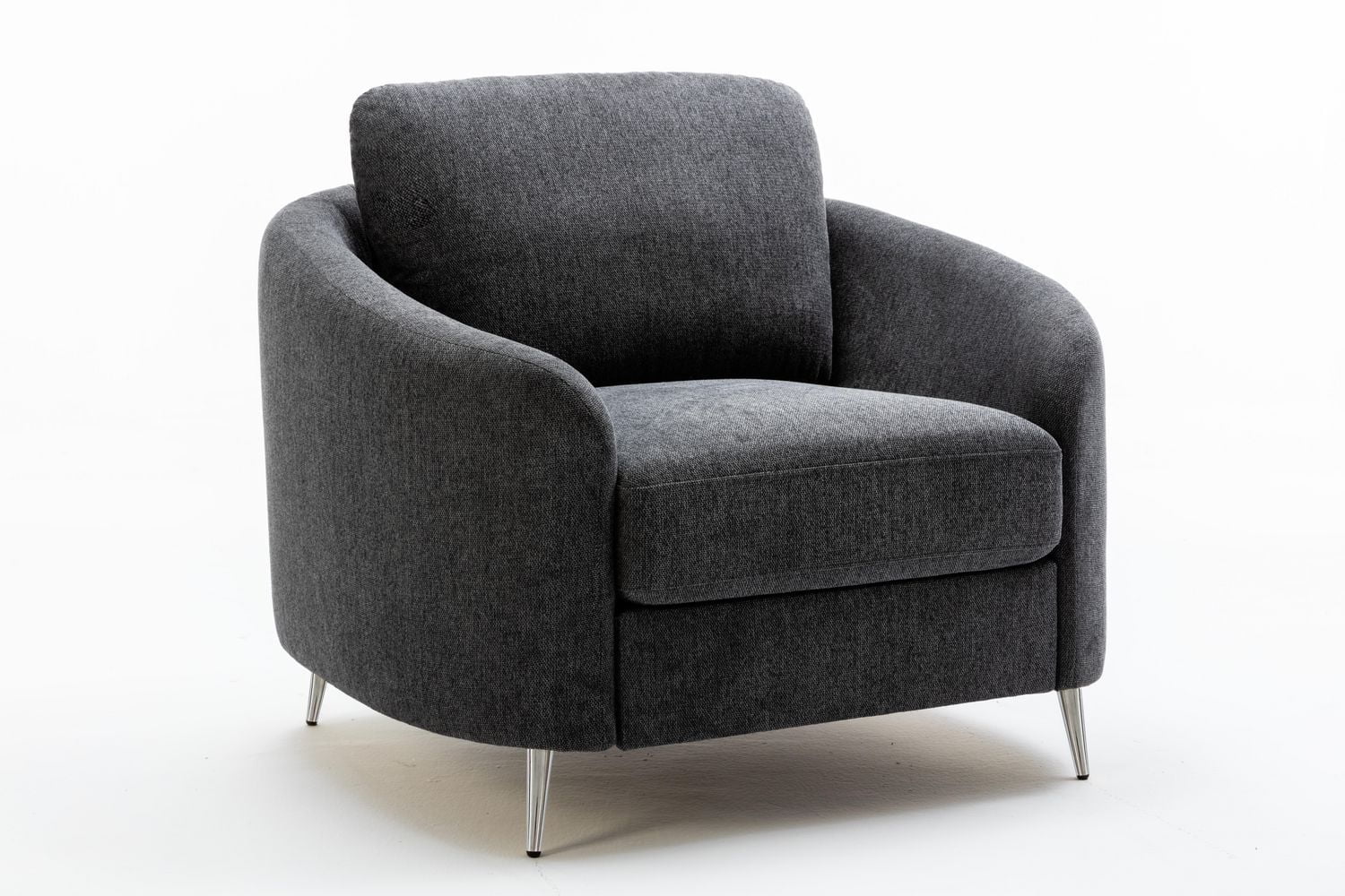 K-Living Grey Linen Fabric Chair with Stainless Steel Chrome Legs