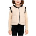 thumbnail image 3 of Xdegoge Quilted Vest for Girls Button Down V Neck Jacket Sleeveless Fleece Lined Warm Jackets Fall Winter Cute Lightweight Outerwear with Pockets Size 3-13, 3 of 10