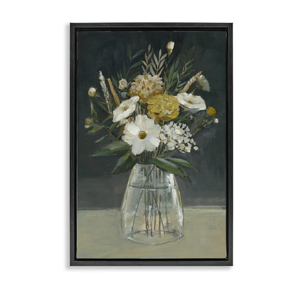 Stupell Industries Earthy Blooms Still Life Plants & Flowers Painting Black Floater Framed Canvas Art Print Wall Art, 17 x 25