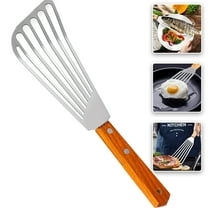 AURORA TRADE Wooden Handle Fish Spatula with Flexible Blade, Stainless Steel Nonstick Slotted Serving Turner, Kitchen Steak Metal Cookie Flipper for Frying, Flipping, Turning, Scooping, Grilling