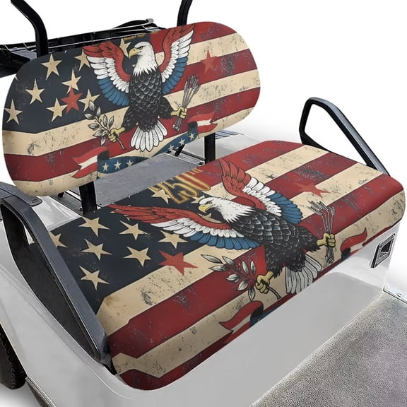 Yuyamidu 2 PCS Retro USA Flag 250th Golf Cart Seat Covers Eagle Back Rest Seat Cover Golf Cart Seat Cushion Cover Golf Cart Accessories Fits All 2-Seat Golf Carts