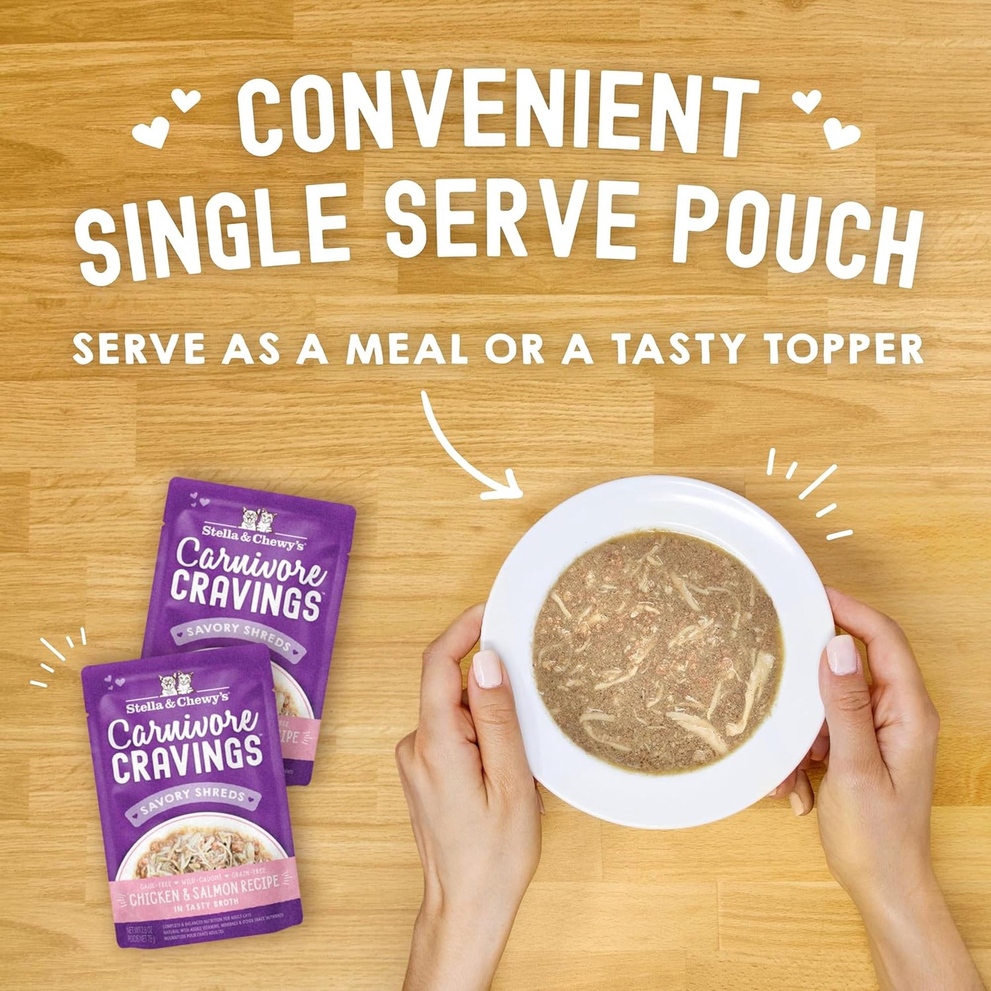Stella & Chewy's Wet Food for Cats - Carnivore Cravings Chicken & Salmon Recipe - 2.8 Ounce Pouch/12 ct