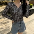 thumbnail image 5 of Plus Size Women's V-Neck Long Sleeve Sequin Decorative Fashion Crop Top with Buttons, 5 of 7