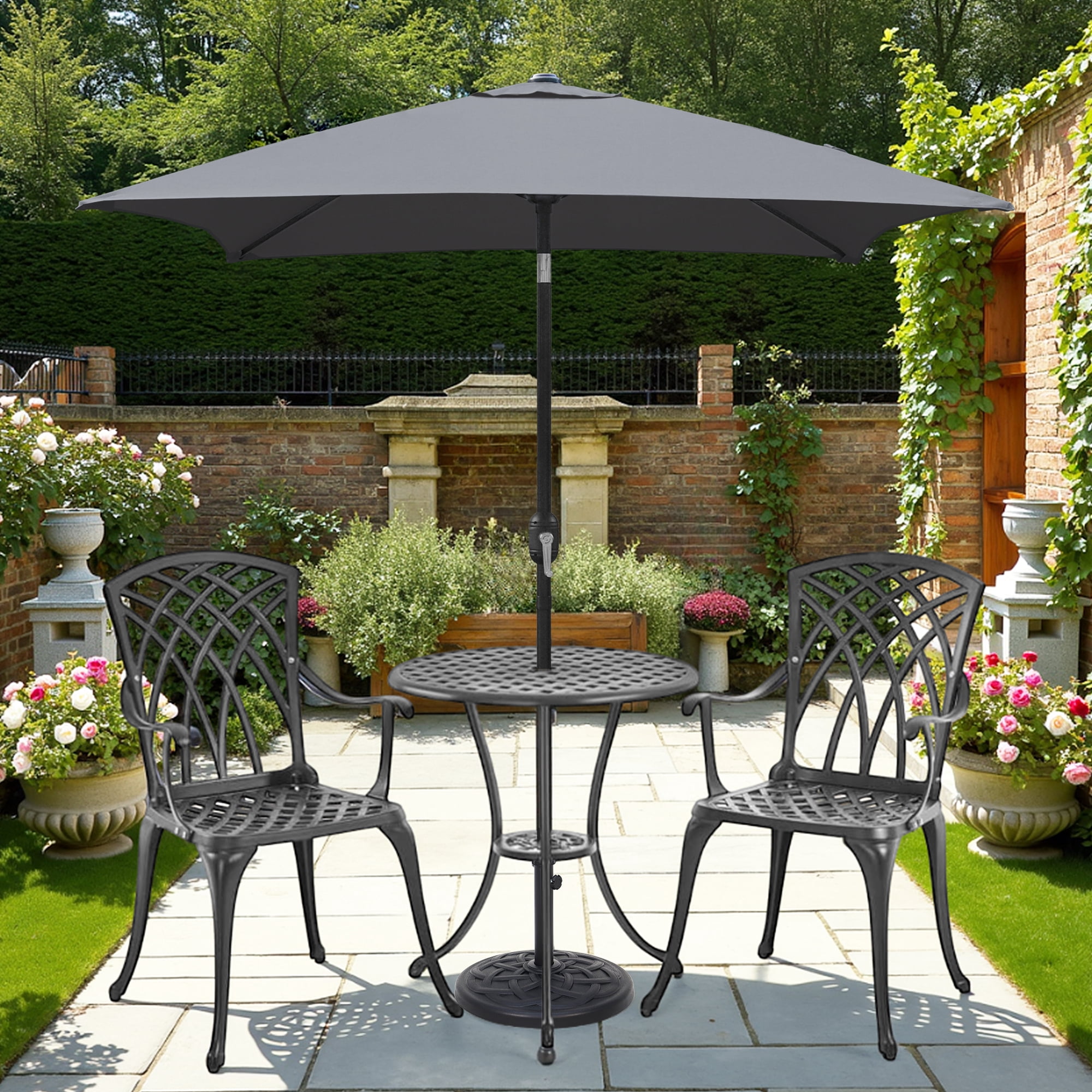 Abble 6.5FT Square Outdoor Patio Umbrella with Push Button Tilt and Crank Handle, Market Umbrella for Garden Deck Backyard Pool, Dark Gray