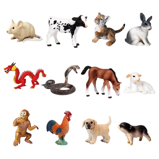 12x animales modelo niños juguete educativo artesanías miniatura pintado a mano niños juguete cognitivo para aulas recompensas ornamento de escritorio Estilo B
