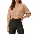 thumbnail image 4 of Naotn Women Cropped Sweatshirts Fall Trendy Crew Neck 3/4 Raglan Sleeve Solid Loose Casual Workout Pullover Tops, 4 of 8