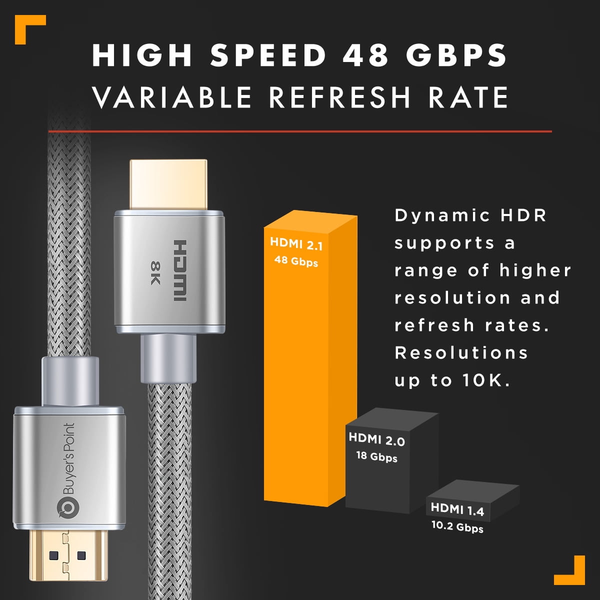 Buyer's Point 8K Ultra High Speed HDMI 2.1 Cable (6ft) with 120Hz