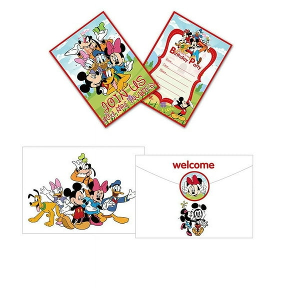 Anime Mickey Birthday Party Invitation & Envelopes，12Pcs