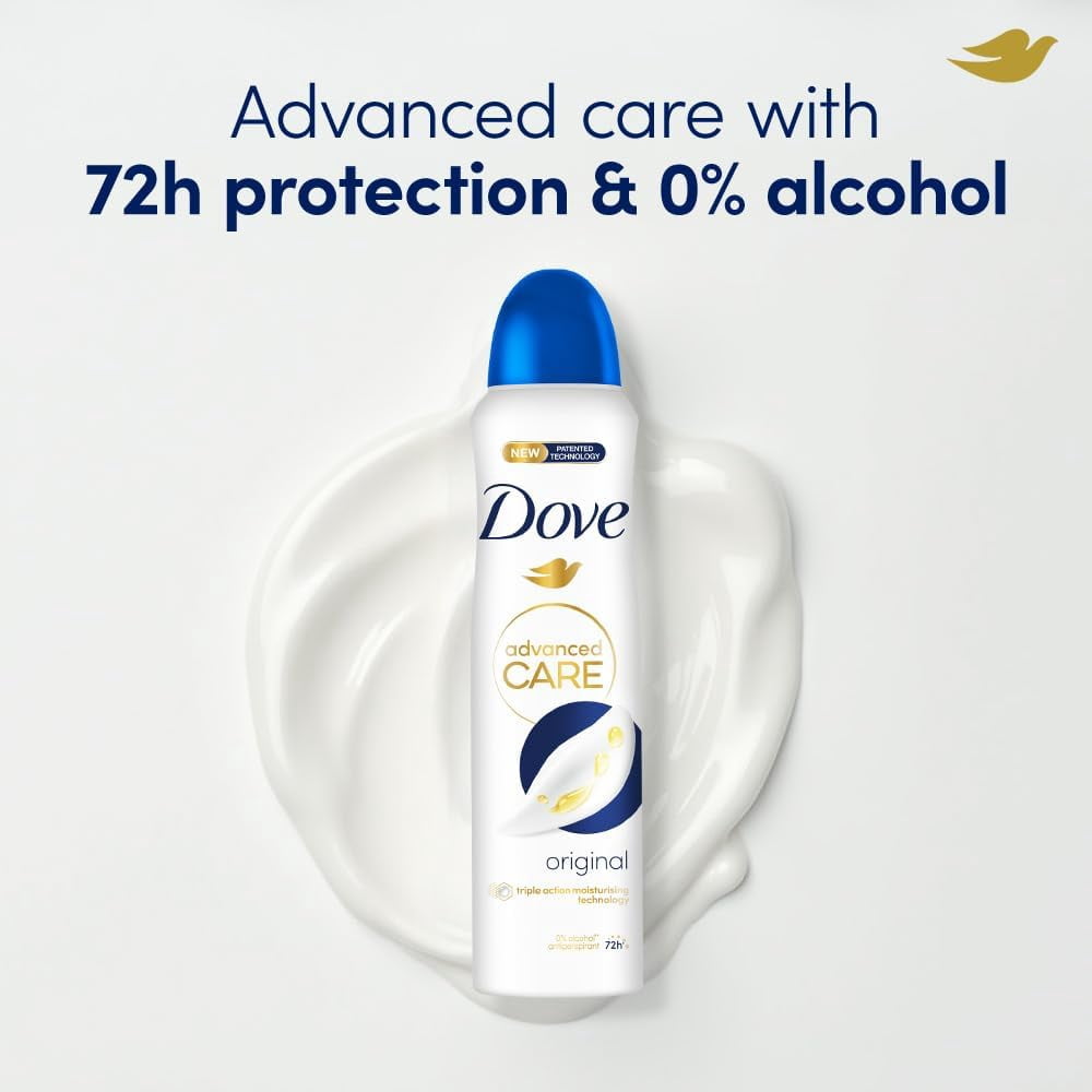Dove Advanced Care Original Antiperspirant Deodorant Spray for Women, 72H Protection, 0% Alcohol, 150 ml | 5.07 oz Each (6 Pack)