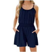 Diufon Plus Size Womens Shorts Bodysuits Round Neck Sleeveless Rompers Waisted Jumpsuits with Pockets