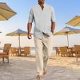 thumbnail image 2 of Glisme Mens 2 Piece Sets Summer Outfits Breathable Linen Long Sleeve Shirt With Button And Comfortable Pants For Home Yoga Casual Wear Outdoor Beach Fashion Clothing Set Grey, 2 of 6