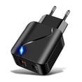thumbnail image 2 of Cargador de teléfono PD18W QC3.0 Adaptador de carga rápida USB Enchufe de la UE Cabezal de carga portátil de plástico, Negro Speravity EL004931-01, 2 of 2