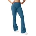 thumbnail image 4 of Womens Flare Leggings High Waisted Cargo Yoga Workout Leggings Scrunch Butt Lifting Legging Tummy Control Bootcut Pants Royal Blue L, 4 of 4