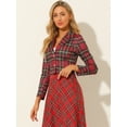 thumbnail image 4 of Unique Bargains Blazer Court Tartan à Carreaux Extensible avec Revers Cranté pour Femmes, 4 of 6