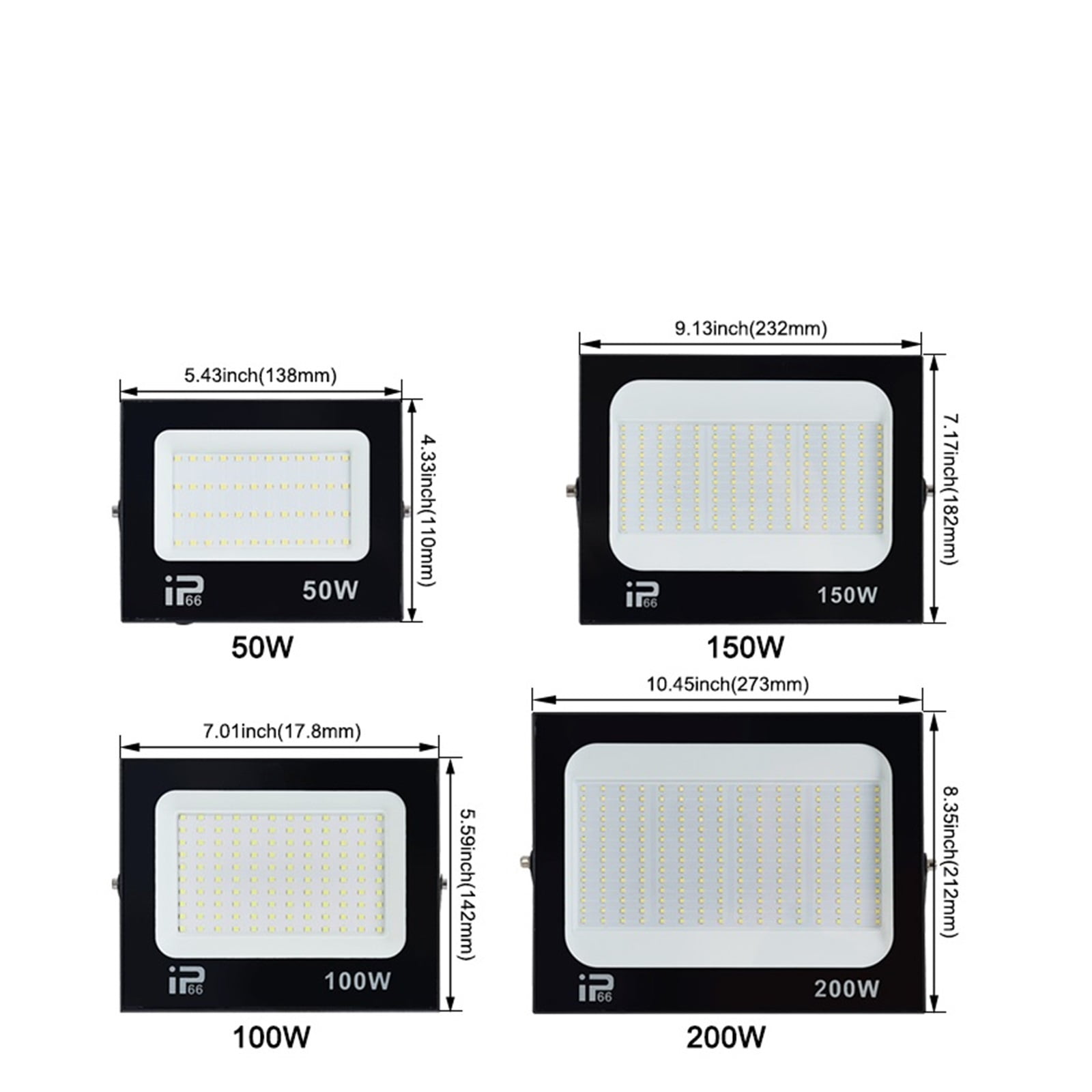 LED Flood Light Spotlight 100W 200W IP66 Waterproof LED Black Shell Garden Street Gate Wall Floodlights - Wide Angle Beam