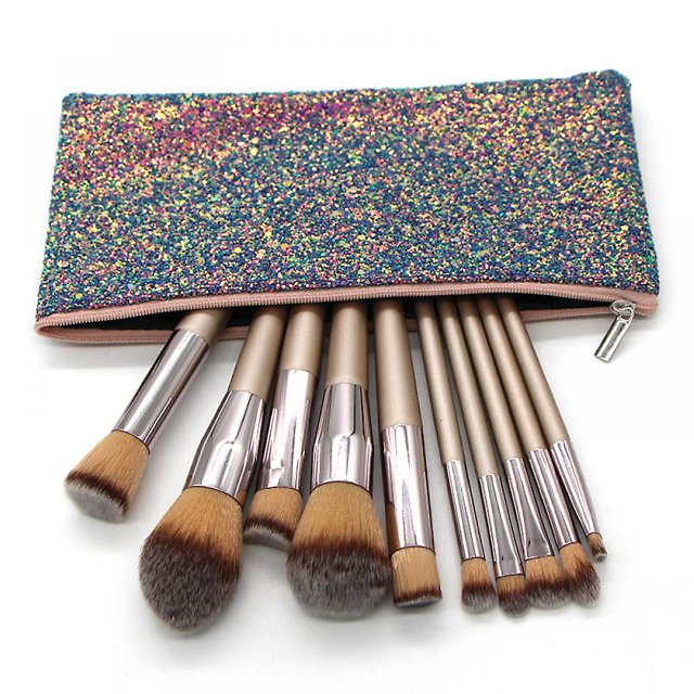 Juego de brochas de maquillaje de Color champán, 10 Uds., brocha para base, herramienta de belleza para el cabello suave Feliz Sencillez