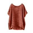 thumbnail image 3 of Women's Short Sleeve T-shirt Women'S Summer Short Sleeve Solid Casual Loose Linen Top,Brown Women's Short sleeve T-shirt XXXXL, 3 of 4