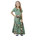 thumbnail image 5 of OGLCCG Girls Summer Long Dress Short Sleeve Casual Holiday Modest Maxi Dress with Pockets Floral Printed T-Shirt Dress for 4-14 Years, 5 of 6