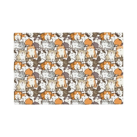 

Table Placemats Set of 6 - Cartoon Cat 1 12x18 In Faux Linen Double Heat Resistant Place Mats Cloth Indoor/Outdoor Placemats Washable Table Mats for Dining Kitchen Party