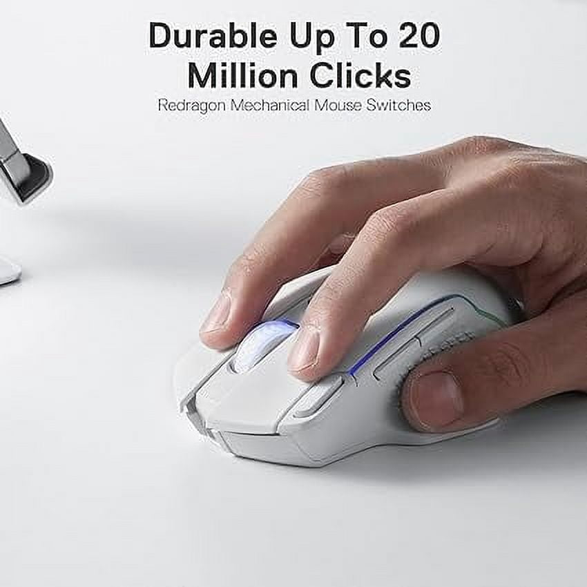 Redragon M810 Pro Wireless Gaming Mouse, 10000 DPI Wired Gamer Mouse w/ Rapid Fire Key, 8 Macro Buttons, Black/White Mouse