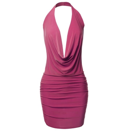 FashionOutfit Women's Sexy Halter Neck Ruched Bodycon Backless Party Cocktail Mini Dress