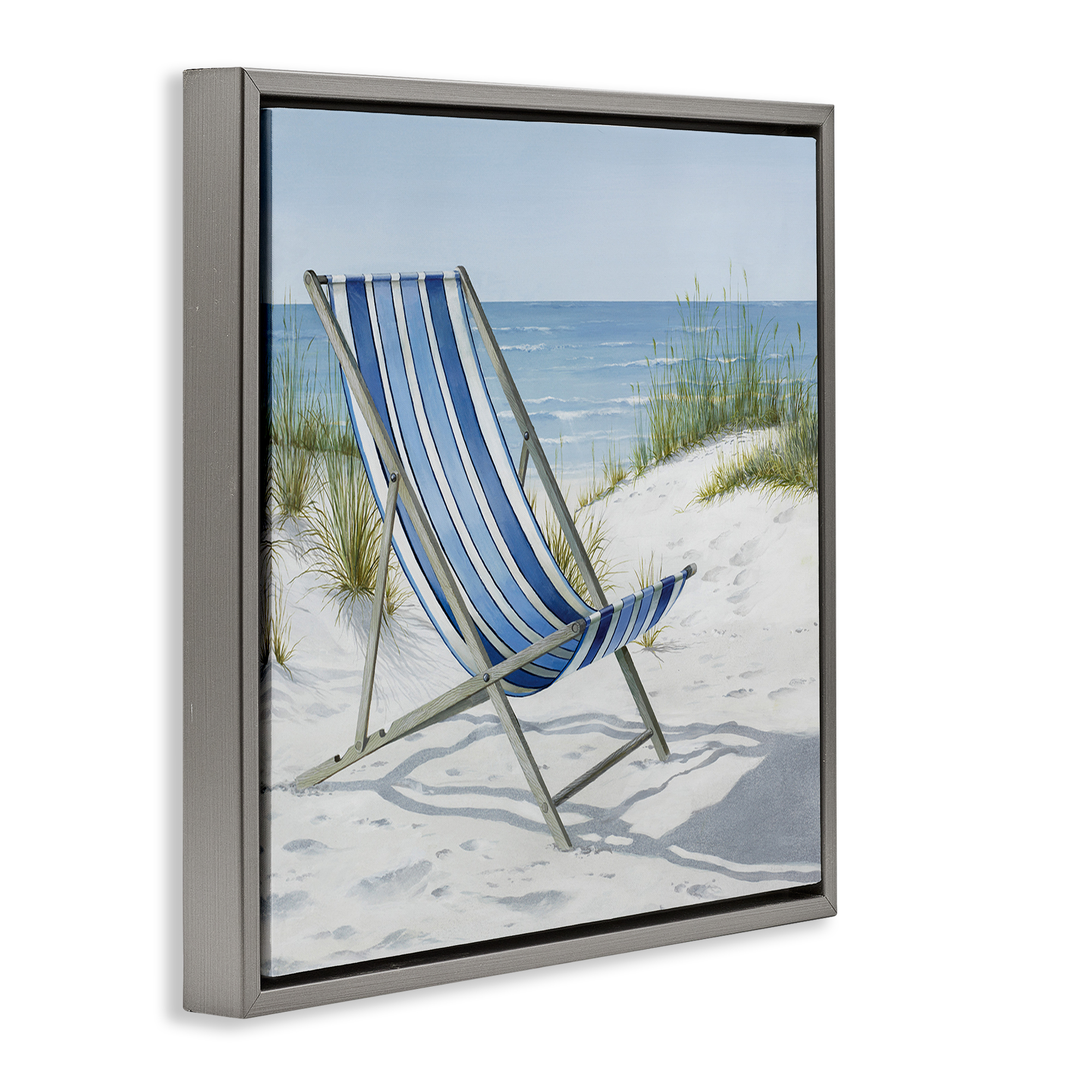 Stupell Industries Tranquil Beach Chair Landscape Painting Gray Floater Framed Canvas Art Print Wall Art, 25 x 25