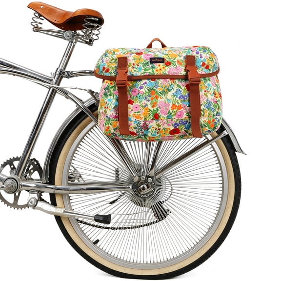 Tourbon Floral Wildflower Bicycle Pannier Bag, 24L Large Capacity Rear Rack Double Side Trunk Shoulder Cargo Pack, 1 Count