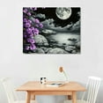 thumbnail image 2 of JEUXUS  Large Purple Wall Art Decor for Living Room Bedroom Black and White Seascape Full Moon Purple Flower Canvas Picture Modern -Painted Plum Blossom Artwork for Home Office 16x12in, 2 of 6
