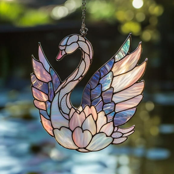 Swan Acrylic Suncatcher Elegant Faux Stained Glass Window Hanging, Garden Decor Birthday Gift for Her Room Decor