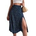 thumbnail image 3 of Falda con estampado floral dividida, elegante, informal, cómoda, para vacaciones, fiesta en la playa, azul XL, 3 of 6