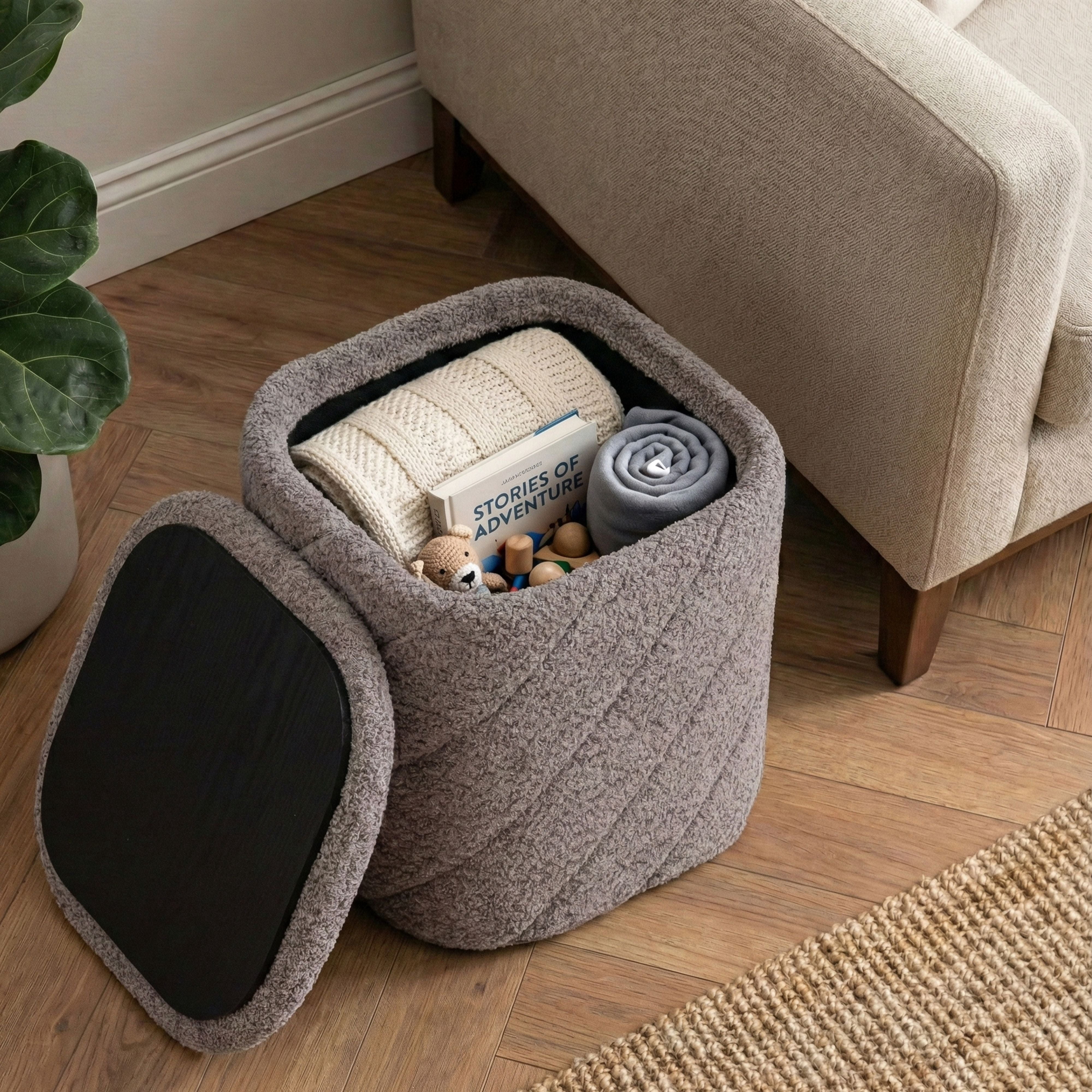 Aria Home Modern Tufted Cube Ottoman with Storage, Upholstered Footrest 15" Stool, Grey