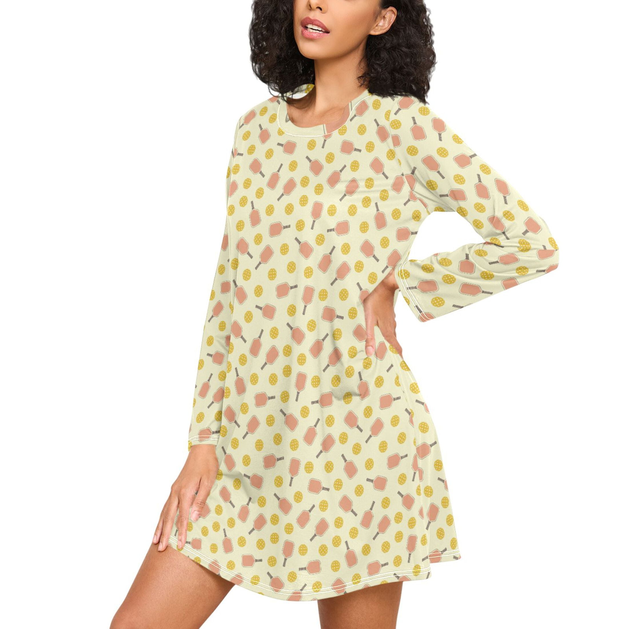 joogoo Yellow Pickleball Balls Women's Long Sleeve Nightgown Sleepwear S