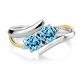 thumbnail image 2 of Gem Stone King 1.32 Cttw Round Swiss Blue Topaz and Lab Grown Diamond 925 Silver and 10K Yellow Gold  Two Stone Crossover Ring for Women (Size 7), 2 of 5