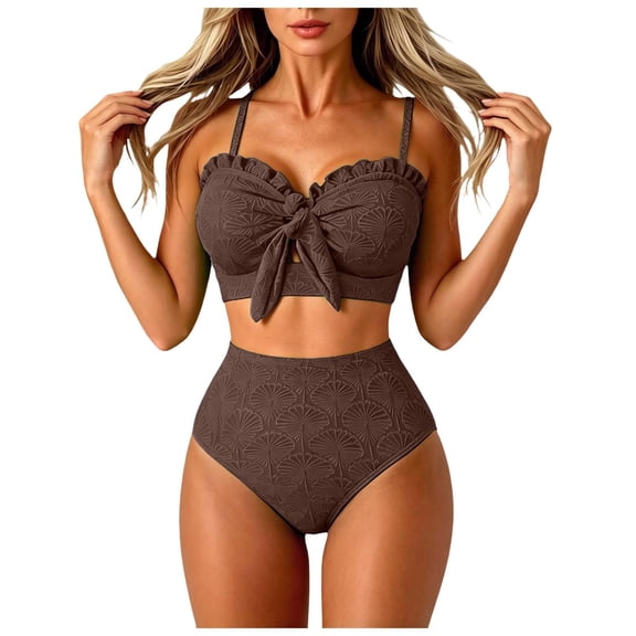 GHIIYER High Waist Bikini Sets for Women Bow Front Ruffle Seashell Swimsuit Summer Beach Bathing Suits Size Xs