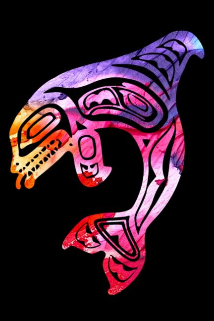 Native American Orca Killer Whale: Colorful Watercolor Totem Art