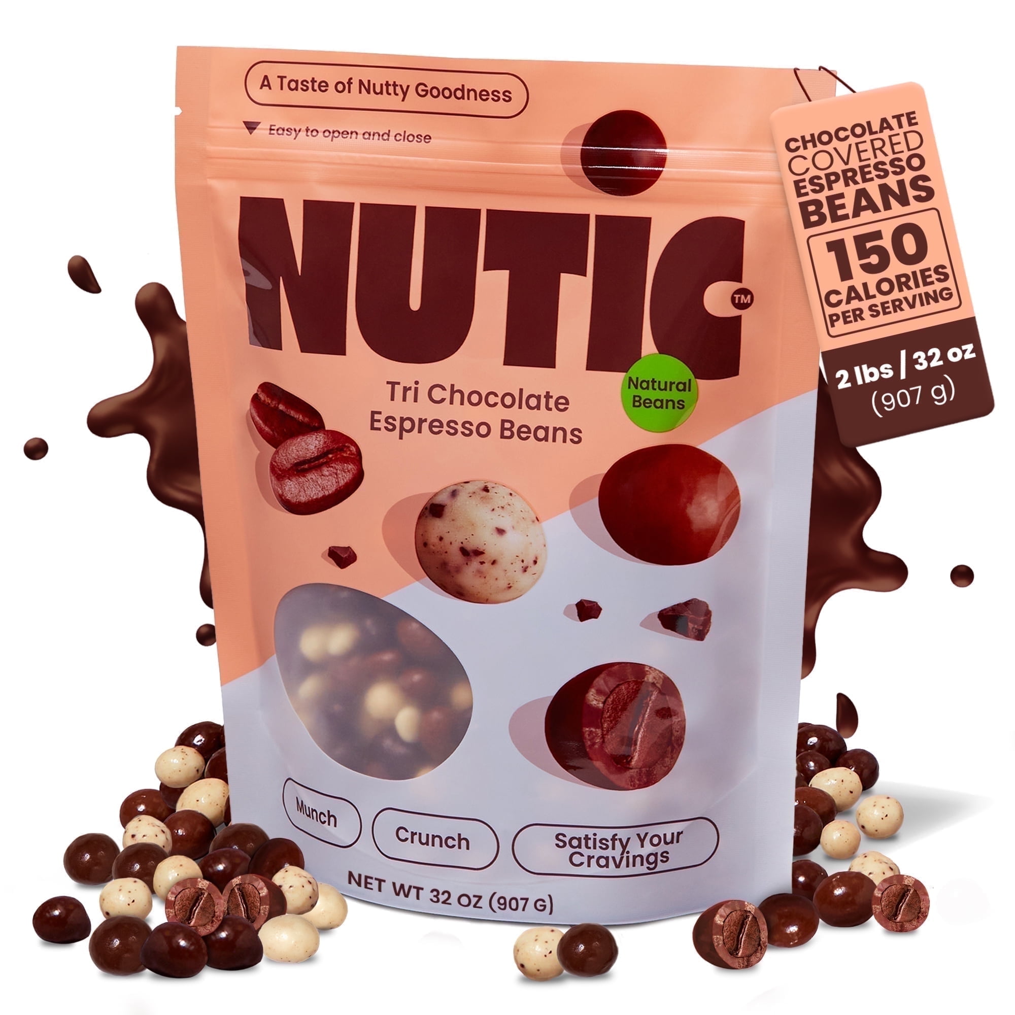 Nutic Chocolate Covered Espresso Beans - 2LB, Assortment of White, Milk & Dark Chocolate Coffee Beans - Bulk Espresso Candy for Rich Coffee Indulgence - (Pack of 1) Package May Vary