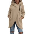 thumbnail image 3 of Women's Hooded Asymmetric Zipper Pullover Sweatshirt Fall Winter Oversized Front Open Coat Tops with Pockets for Women Khaki XL, 3 of 6