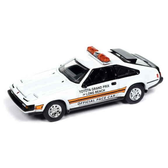 Auto World 1:64 Die Cast 1983 Toyota Celica Supra White w/Toyota Grand Prix of Long Beach Official Pace Car Graphics & Roof Lightbar