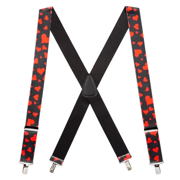 SuspenderStore Hearts Suspenders - 1.5-Inch Wide Elastic - Clip - 3 Sizes