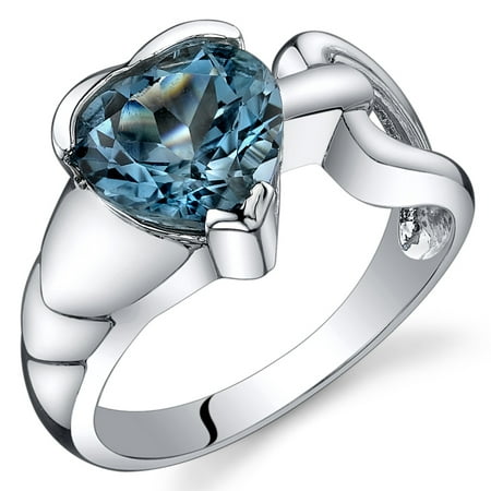 Peora 2.00 Ct London Blue Topaz Engagement Ring in Rhodium-Plated Sterling Silver